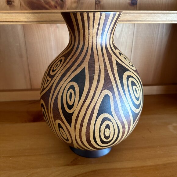 VTG Wooden Global Design Vase 12 in Tall X 10 in Wide X 4.25 in Top Diameter - Picture 1 of 5